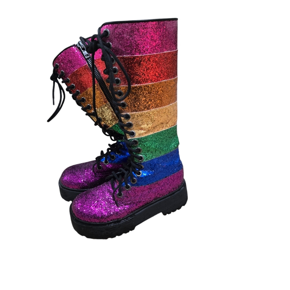 Dollskill Club Exx Rainbow Glitter Boot - Prism Renegade Glitter Boots